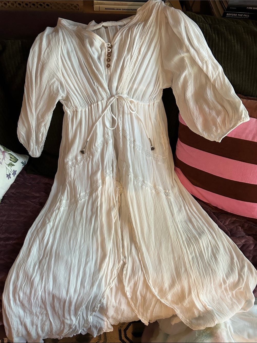 Free People Ivory Bohemian Tie-Waist Maxi Dress - Picture 5 of 6
